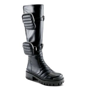 *NWT* Women's Knee High Motopunk combat boots w zip Pouch 7.5